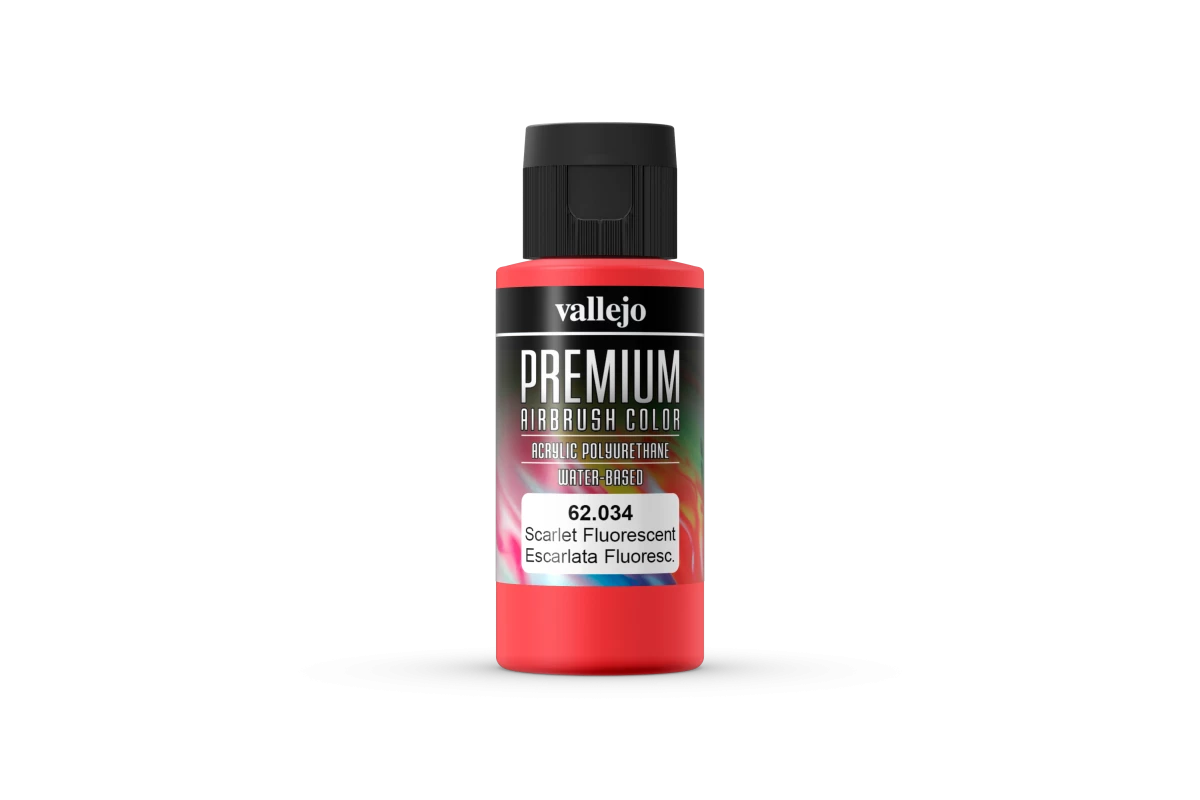 62034 | Vallejo Fluorescent Scarlet Polyurethane Premium Airbrush Colour 60ml 3 62034 | Vallejo Fluorescent Scarlet Polyurethane Premium Airbrush Colour 60ml