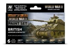 70204 | Vallejo Model Colour WWII British Armour & Infantry Acrylic Colour Paint Set 6Pcs