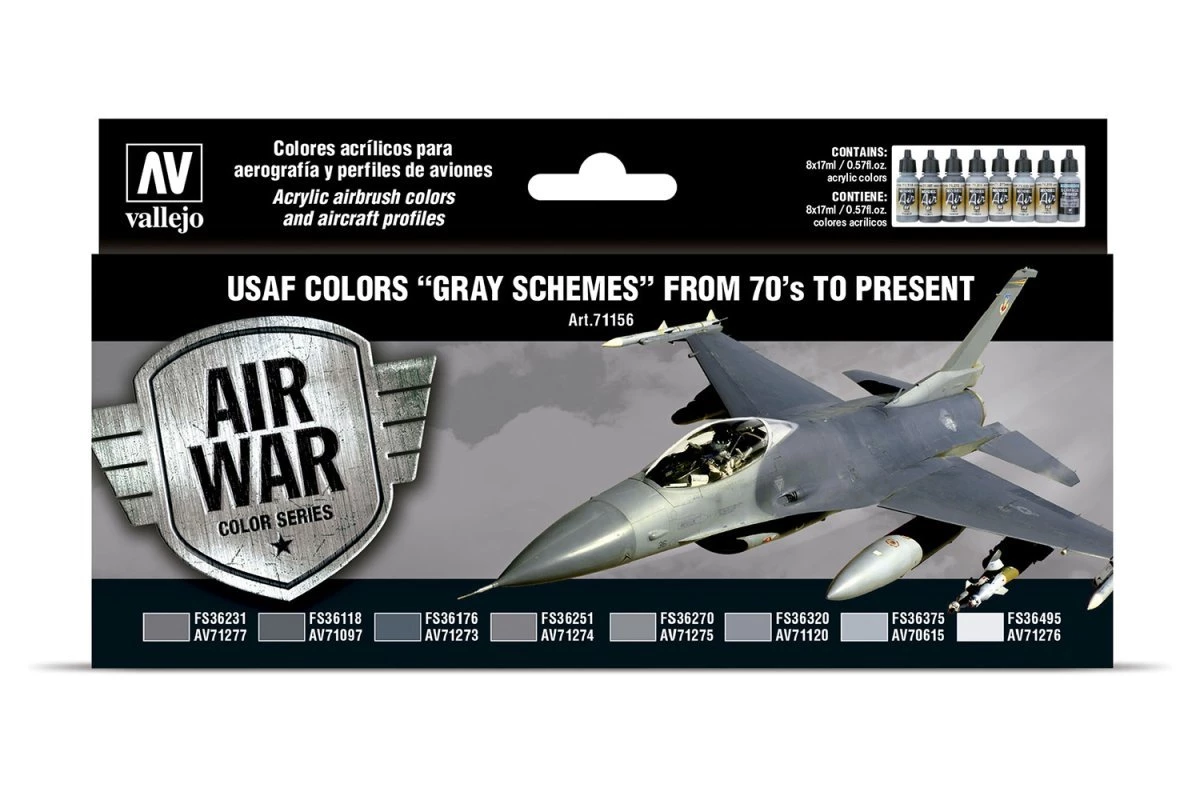 71156 | Vallejo Model Air USAF Colors "Gray Schemes" From 70's To Present Colour Acrylic Paint Set 8Pcs 3 71156 | Vallejo Model Air USAF Colors "Gray Schemes" From 70's To Present Colour Acrylic Paint Set 8Pcs
